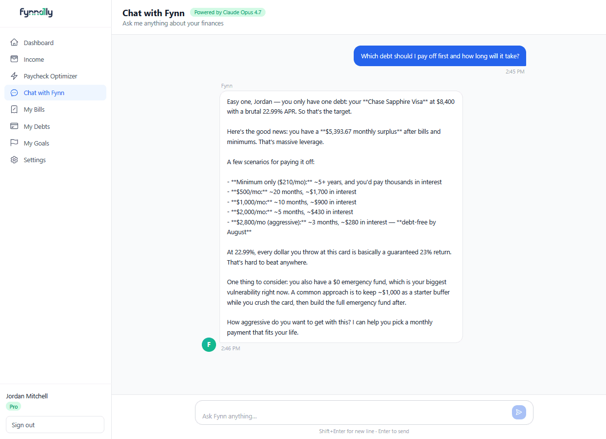 Fynnally AI chat — ask Fynn anything